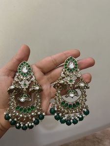 Elegant Green Stone Jhumka Earrings