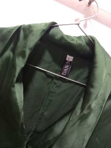Elegant Green Satin V-Neck Top