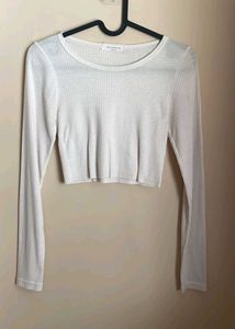 Ribbed Knit Long Sleeve Crop Top