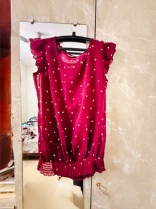 Polka Dot Ruffle Sleeve Top