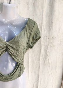 Stylish Green Twist Cut-Out Top
