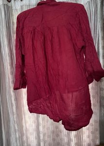 Burgundy V-Neck Button-Up Top