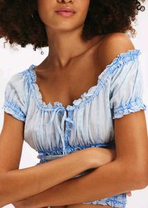 Blue &amp; White Striped Ruffled Crop Top