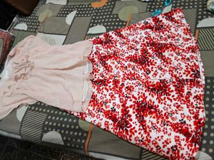Light Pink Ruffled Top &amp; Floral Skirt Set