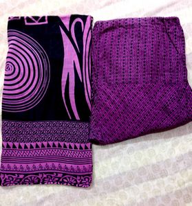 Purple Printed cotton Pant and Dupatta Set