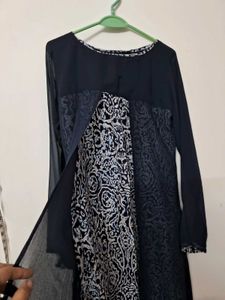 gown style kurti Elegant blue Dress attached shrug
