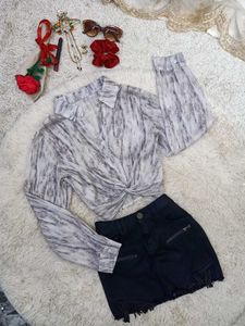 Stylish Marble Print Crop Top