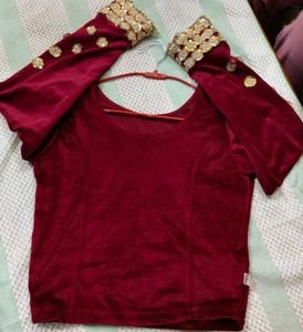 Maroon Velvet Blouse