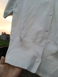 Cream Short Sleeve Button-Up Cardigan