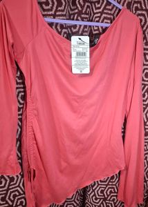 Peach Tie Side Long Sleeve Top