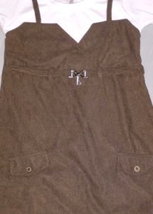 Corduroy Brown Mini Dress with Straps