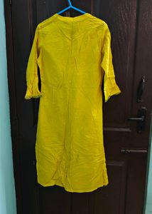 Yellow pure Cotton embroideed Kurta
