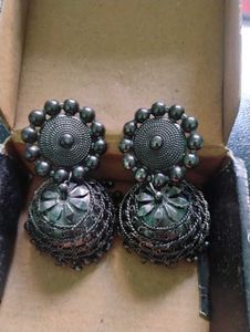 Oxidized Silver Jhumka Earrings
