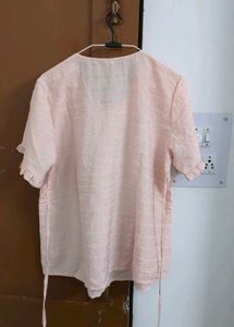 Pink Striped Ruffle Collar Kurta pyjama set