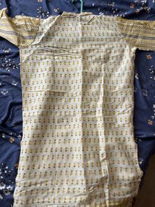 Cream &amp; Yellow Printed Kurta