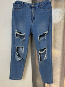 Distressed Denim Jeans with Elastic waist