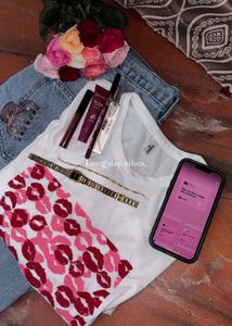 White T-Shirt with Pink Lips Print