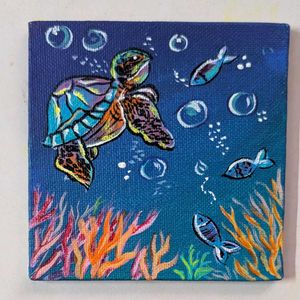 Mini Hand-Painted Sea Turtle Canvas Art
