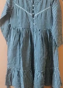 girls cheked Cute round coller Gingham Ruffle Dres