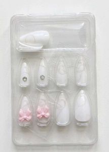 🎀 White  &amp; 3D Pink Bow Press-On Nails