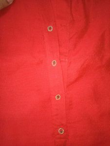 New Red Shoulder Embroidered Long Kurta