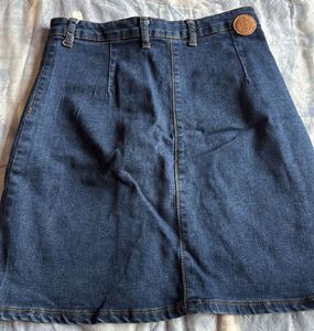 Classic Blue Denim Button-Up Skirt