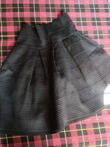 Black Textured Skater Skirt