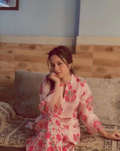 Pink Floral Block Print Kurta Set