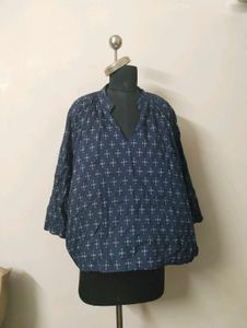Navy Blue Printed V-Neck Top