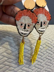 Quirky Embroidered Face Tassel Earrings
