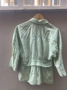 Striped Tie-Waist Button-Up Shirt