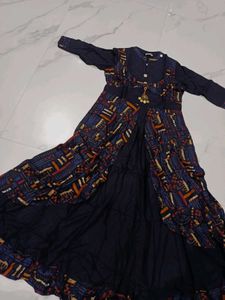 Elegant Navy Blue Printed Maxi Dress