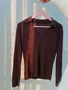 Brown Knit Polo Top