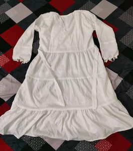 White Embroidered Tiered Cotton Kurta