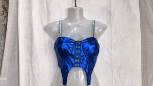 17146. Shiny Blue Corset Top
