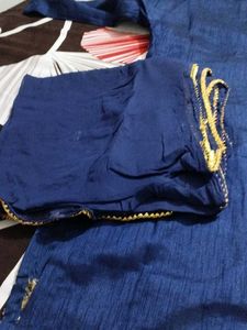Embroidered Blue &amp; Gold Kurti With Dupatta