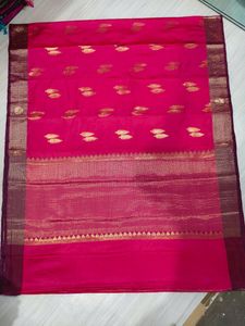 Elegant Pink Silk Saree with Gold Zari
