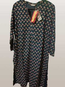 Cotton Blend Blue Printed Kurta
