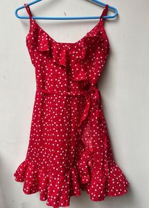 Red Heart Print Wrap Dress
