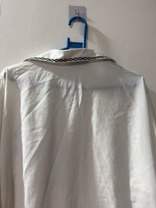 White Button-Up Tunic with Black Embroidery
