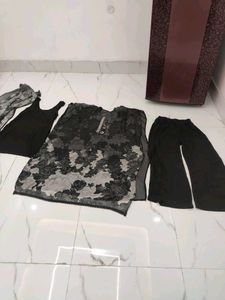 pakistani Gray Floral kaftan Kurta Set