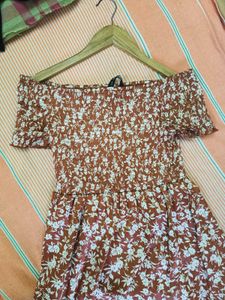 Boho orange Floral Off-Shoulder Maxi Dress