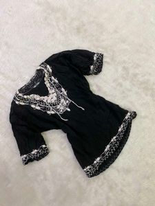 Black Embroidered Boho Kurta