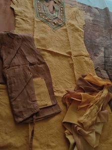 Embellished Mustard yellow Kurta with patiyala and
