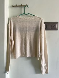 White Striped Cropped Sweatshirt