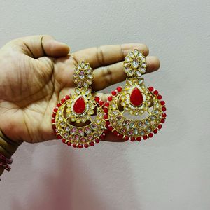 Red &amp; Gold Statement Earrings