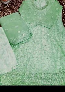 Unstitched Elegant Mint Green Embroidered Kurta Se