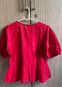 Chic Red Peplum Blouse with Tie Detail