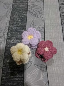 Handmade Crochet Flower Hair Clips (set of 3)