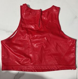 original shein Red Faux Leather Cut-Out Crop Top